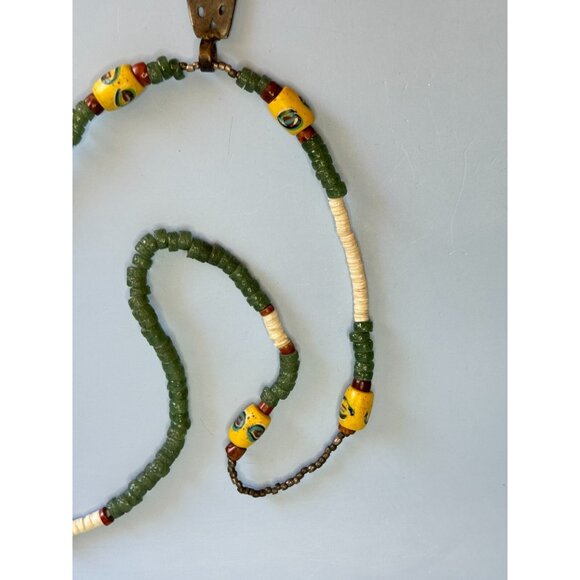 Antique African Trade Bead Necklace Chrysoprase Eye Heshi Ethiopian Cross - Picture 6 of 14